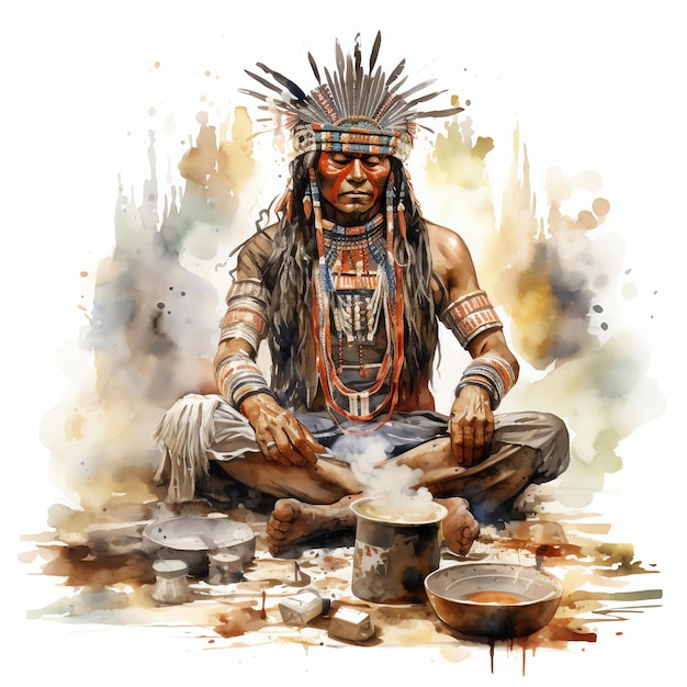 Sacerdote maia ou xamã realizando uma ilustração de ritual ou cerimônia
