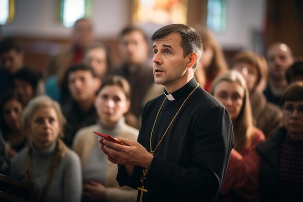 Sacerdote orando na missa