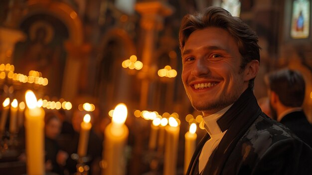 Foto el sacerdote sonriente en la foto de la cabeza