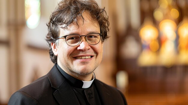 Foto el sacerdote sonriente en la foto de la cabeza