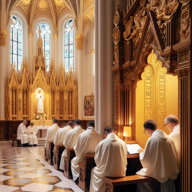 Foto los sacerdotes administraban el sacramento de la confesión en la silenciosa cabina confesional ofreciendo orientación