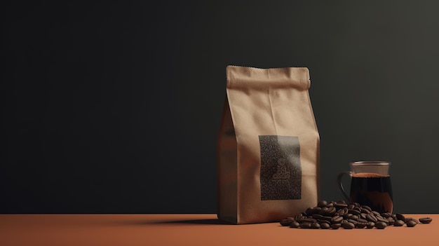 Foto saco de café em branco saco de papel kraft marrom com grãos de café