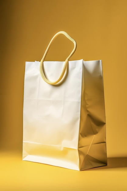 Saco de compras de papel reciclável com fundo amarelo