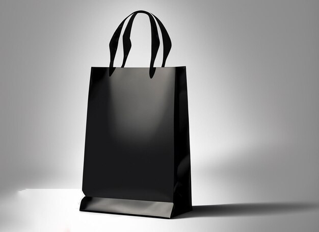 Saco de compras preto com reflexo de papel e sombra