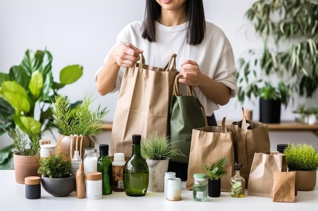 Foto saco de compras produtos brancos orgânicos loja de estilo de vida alimentos ecológicos eco