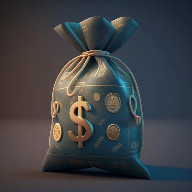 Saco de dinheiro com ícone de dólar 3D Generative Ai