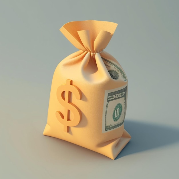 Saco de dinheiro com ícone de dólar 3D Generative Ai