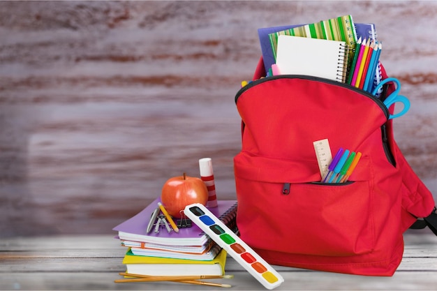 Saco de mochila para escola, saco de mochila aberto, caderno para crianças