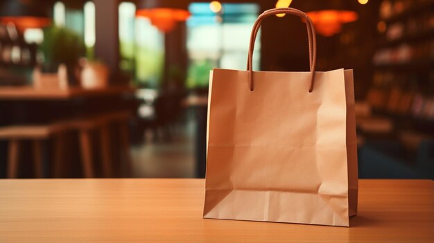 saco de papel com comida na mesa em um café