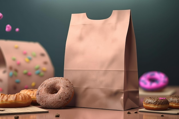 Saco de papel com Donut Mockup AI gerado