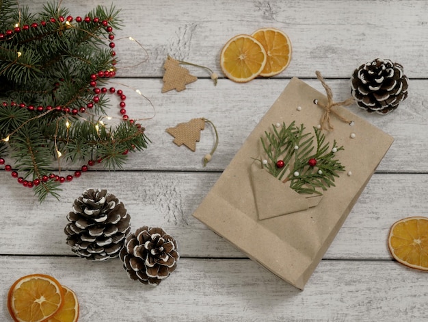 Saco de presente para natal e ano novo decorado com decoração Presente em pacote de artesanato decoração de natal