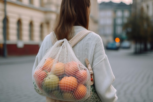 Saco reutilizável de mulher de vista traseira Gerar Ai