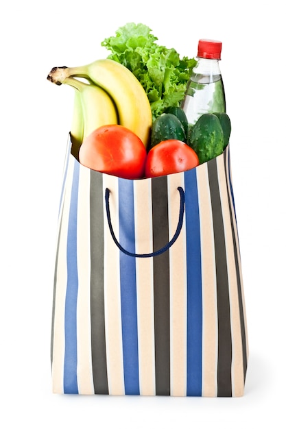 Foto sacola de compras com comida