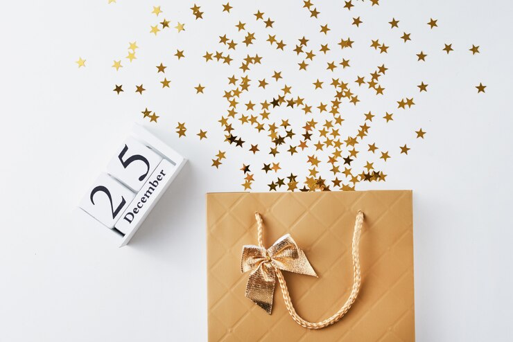 Foto sacola de compras com confetes festivos em branco