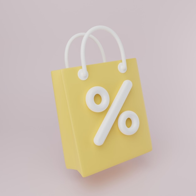 Sacola de compras mínima de desenho animado com símbolo de porcentagem, compras on-line