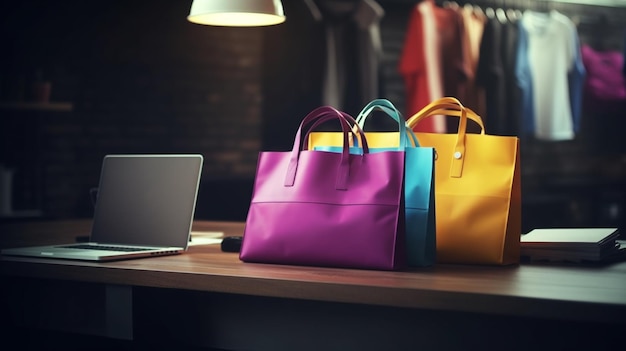 Sacolas de compras coloridas em cima da mesa Generative Ai