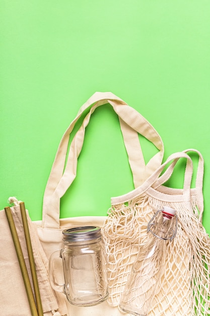 Foto sacos de algodão em vidro para compras de plástico grátis