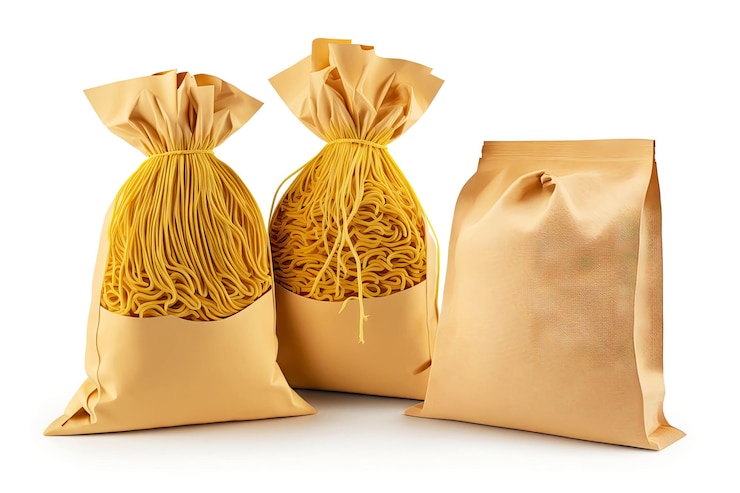 Foto sacos de macarrão seco de espaguete isolados em fundo branco generativo ai