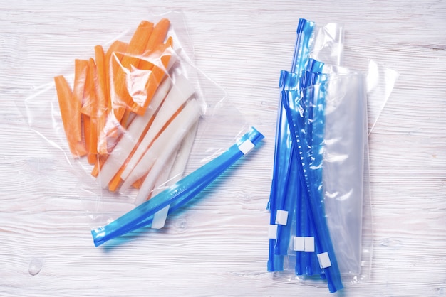 Sacos de plástico com zíper para armazenamento de alimentos