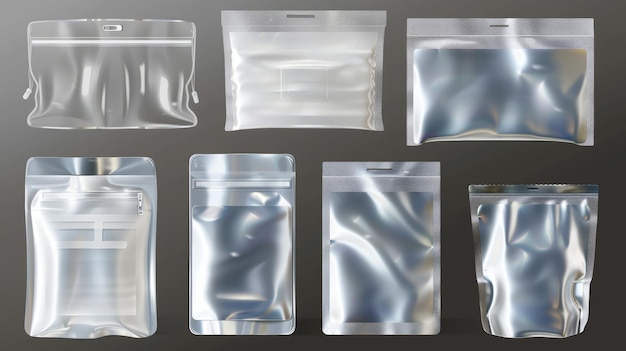 Foto sacos decorativos de plástico com zíper em fundo transparente modelo de envelope de polietileno impermeável e descartável ilustração moderna 3d realista