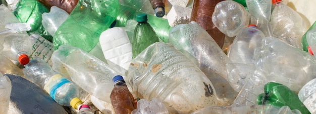 Sacos e garrafas de plástico num aterro sanitário Despejo não autorizado de lixo poluição da natureza