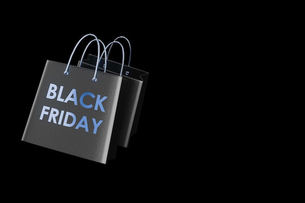 Sacos pretos com inscrição de ouro Black Friday Sales e sacolas de compras 3d render