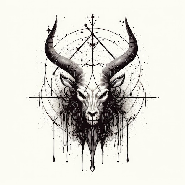 Sacred Enigma Erforschung des okkulten Sigils von Baphomet durch komplizierte klare Linienarbeit auf einem weißen B