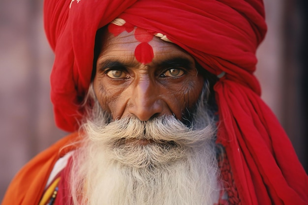 Sadhu com turbante vermelho em Pushkar Rajasthan Índia