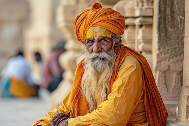 Foto un sadhu hindú busca limosna en la calle jaisalmer en la india