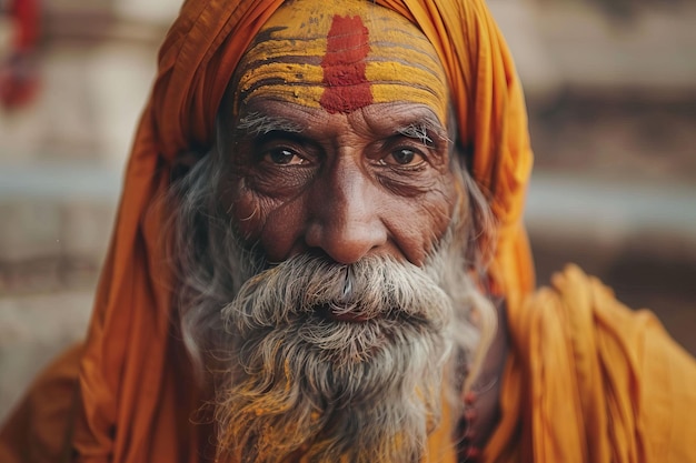 Sadhu indiano em vestes de açafrão