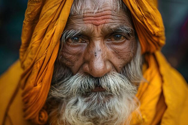 Sadhu indiano em vestes de açafrão