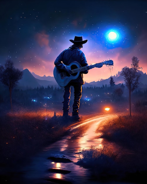 Sänger und Instrumente Country-Musik Elemente Cowboy-Gitarre