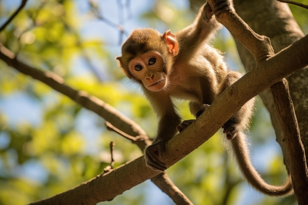 Säugetier-Baby-Affen-Gesicht wild sitzend niedliche Natur Primaten junge Bäume Wildtiere