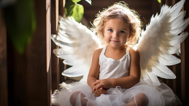 Foto säugling als kleiner engel für ein fotoshoot verkleidet