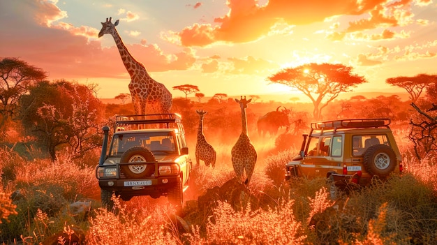 Safari-Abenteuer in der afrikanischen Savanne in SunsetxA