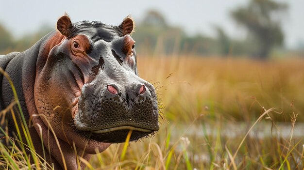 Safari-Begegnung mit einem männlichen Nilpferd aus der Nähe