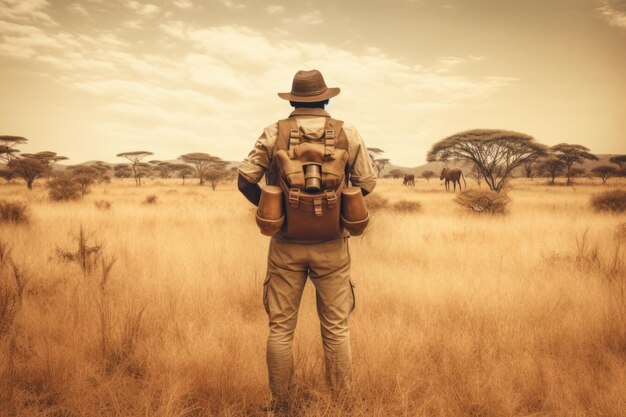 Safari-Mann-Fotograf reisen Ai generieren