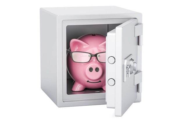 Safe mit Sparschwein im 3D-Rendering