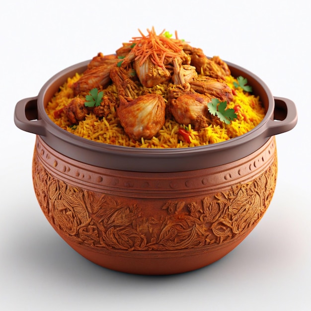 Safran-Hühner-Biryani in einem Lehmtopf