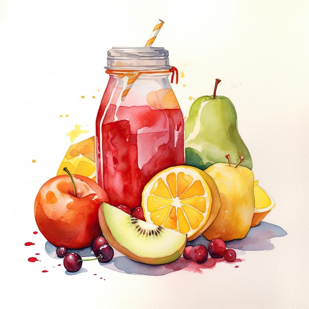 Saft-Aquarellillustration generative KI