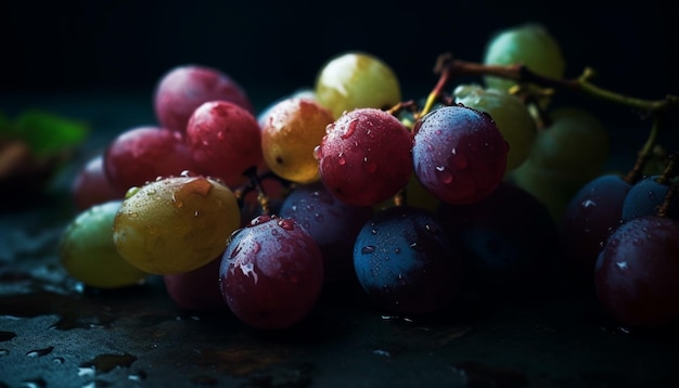 Saftige Blaubeeren auf einem nassen Blatt, eine gesunde Snack-Option, generiert von KI