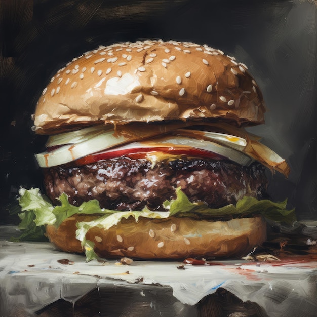 Saftige Burgerillustration auf abstraktem Hintergrund