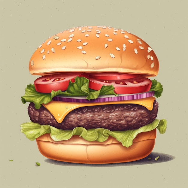 Saftige Burgerillustration auf abstraktem Hintergrund