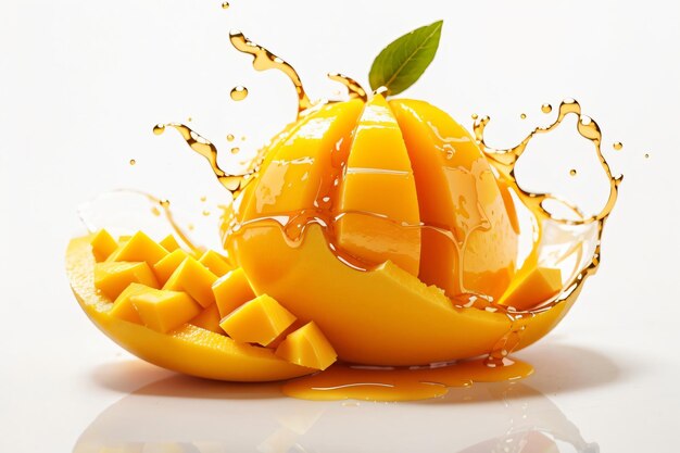 saftige frische Mango mit Saft tropft