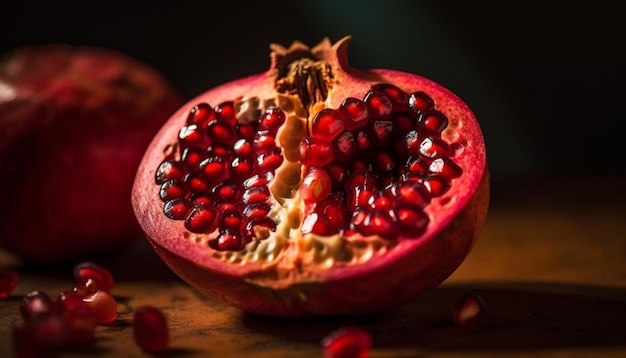 Saftige Granatapfelscheibe, ein gesunder Snack mit Antioxidantien, der von KI erzeugt wird