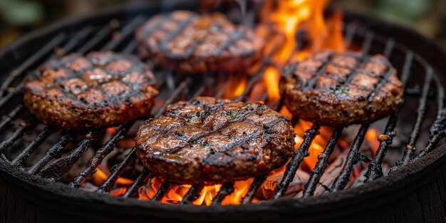 saftige Hamburger grillen mit starken Flammen