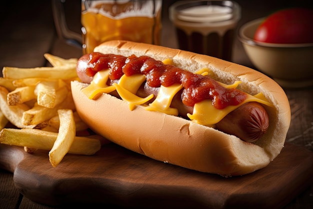 saftige Hotdogs mit verlockenden Beilagen generative IA