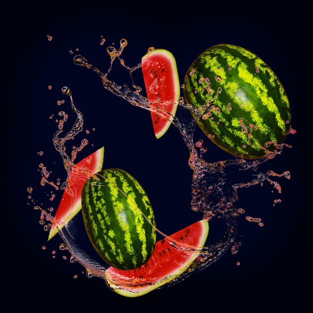 Saftige leckere Wassermelone mit Saftspritzern
