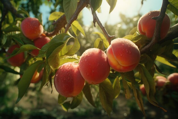 saftige Pfirsiche, die an einem Baum hängen