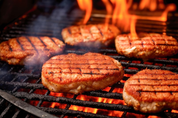 saftige Rindfleisch-Hamburger-Patties auf dem Barbecue-Grill machen Barbecue auf der Dinner-Party Hamburger kochen auf dem BBQ köstliches gegrilltes Fleisch